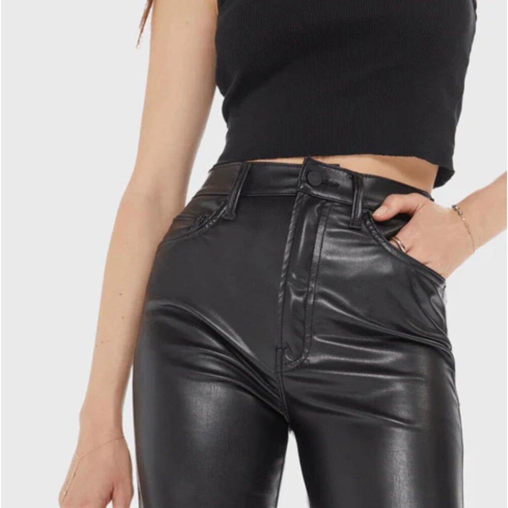 MOTHER Black Cropped Leather Pants